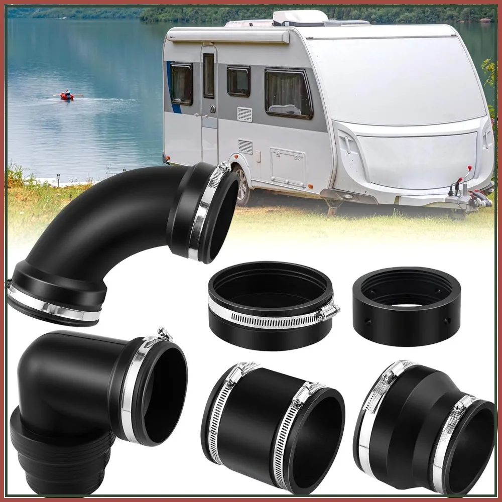RV Sewer Waste Plumbing Connection System Kit for 3" PVC Pipe, 6 Pcs