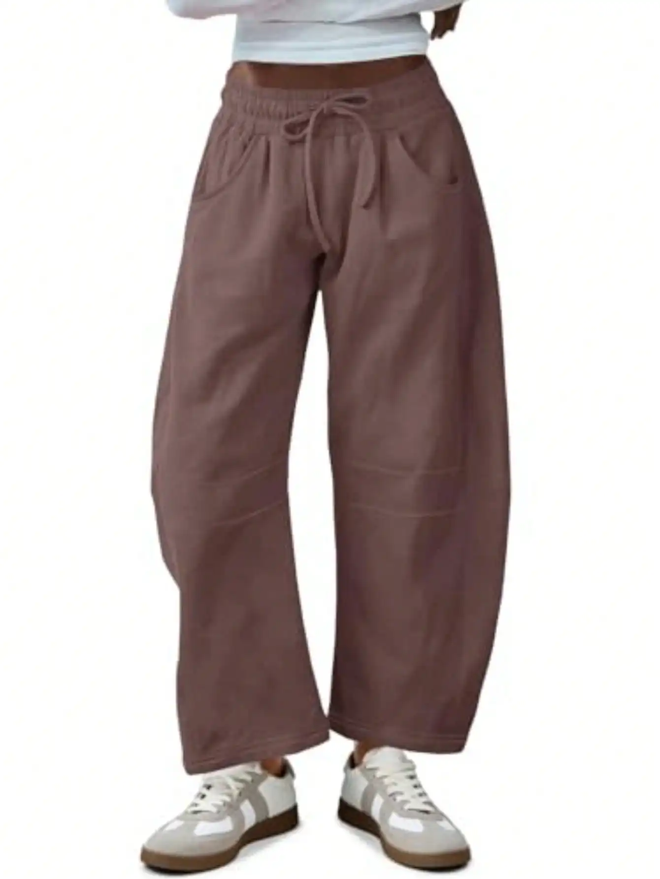 

Женские спортивные штаны с бочонком, эластичной резинкой на талии, широкие повседневные брюки с карманами, активная одежда для повседневного стиля