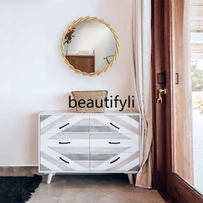 

xzzSticking simple household fitting mirror wall renovation creative handmade French wall-mounted wind porch makeup mirror