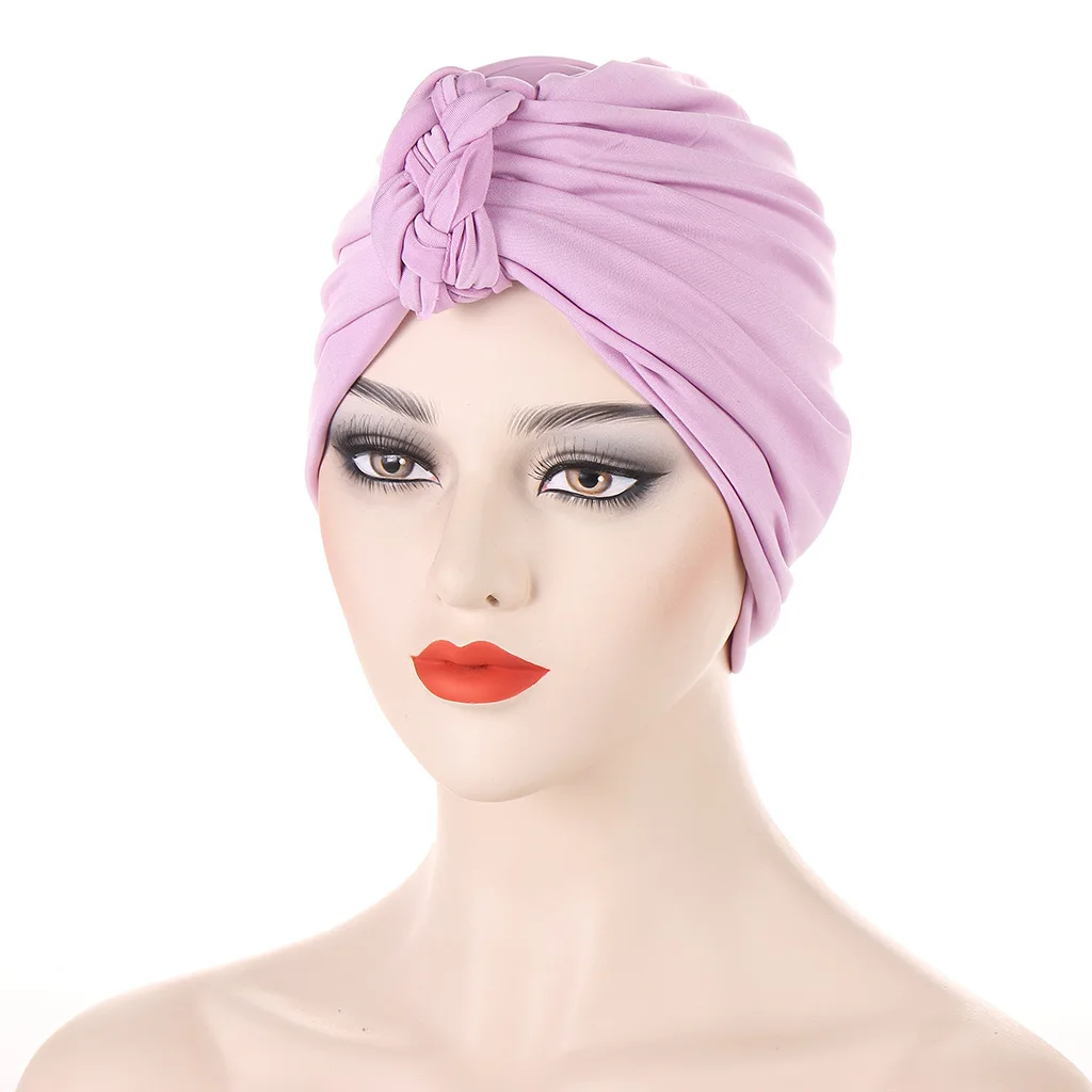 Indian Turban New Braids Hat Muslim Hijab Women Chemo Cap Pleated Headscarf Hair Loss Head Wrap Beanies Bonnet Turbante Mujer