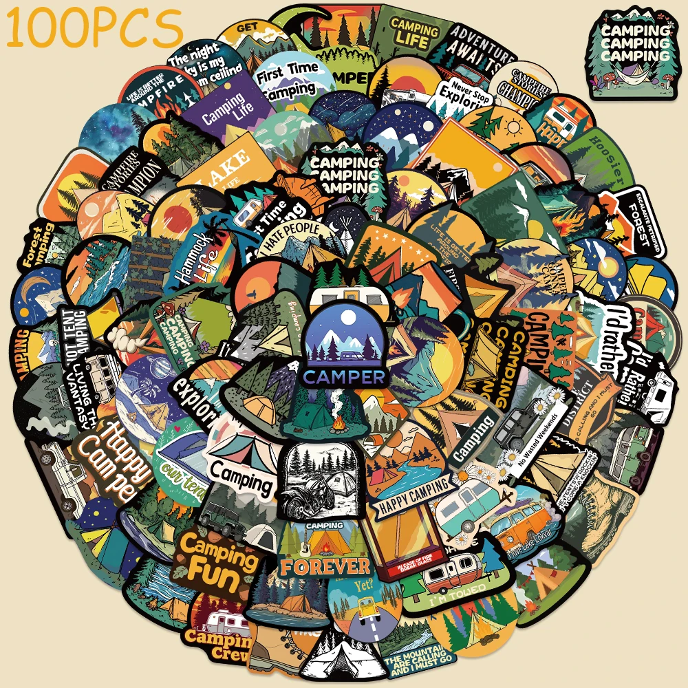 

50/100pcs Cartoon Camping Stickers Decals For Laptop Refrigerator Scrapbook DIY Aesthetic Waterproof Stickers Creative Gifts