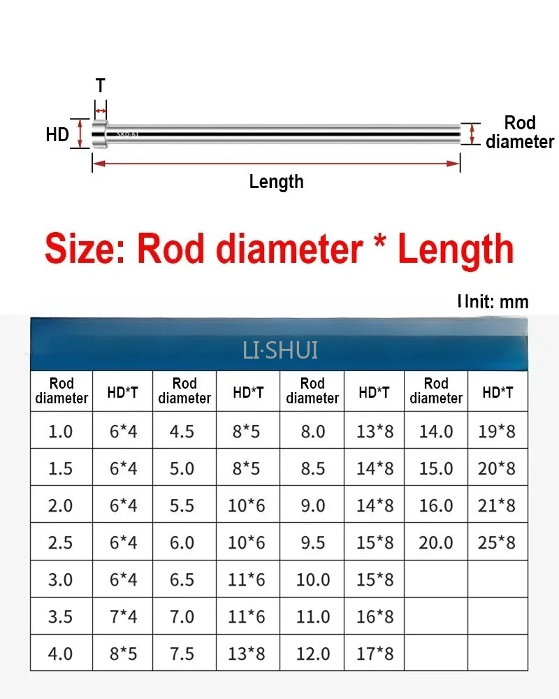 Dia 0.5-25mm SKD61 Mold Ejector Pin L=100-500mm Full Hard Die Thimble Straight Ejector Push Rod Round Needle Customizable
