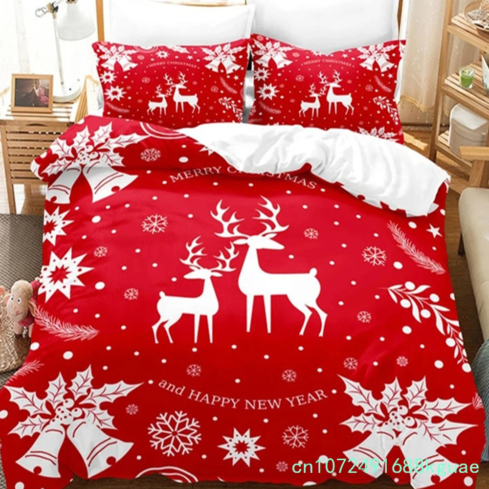 Christmas Happy New Year Red Santa Claus Queen King Full Size Duvet Cover Bedding Linen Set 2 Seater Bedspread 200x200 240x220