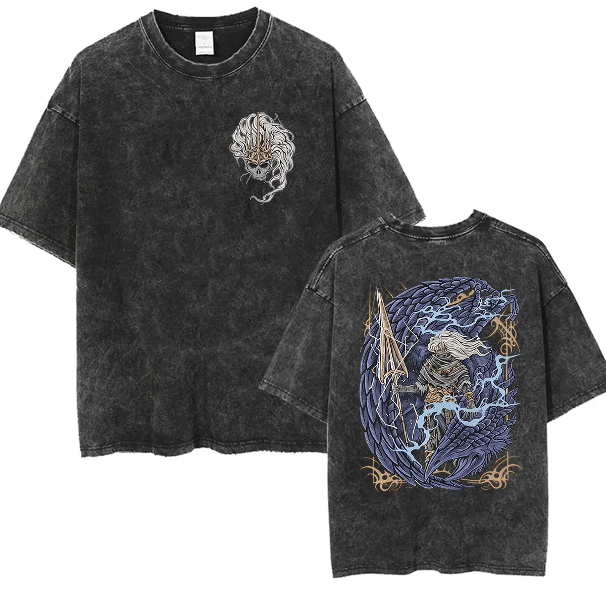Vintage Washed Dark Souls Dancer of The Boreal Valley Grafik-T-Shirts für Herren, lockere Kurzarm-T-Shirts für Spiele, Cosplay, Streetwear – Detail 3