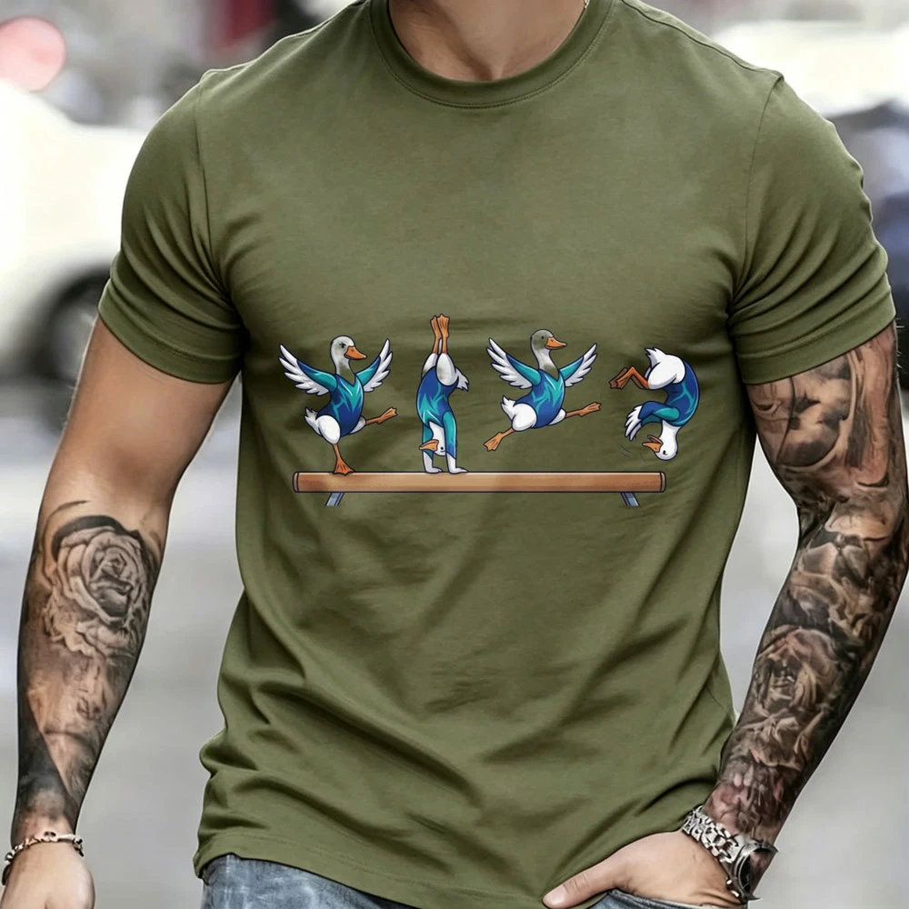 Men Women Cotton Tee Funny Gymnast Duck Balance Beam Flip Graphic Tshirt Gymnast Sport Humor Casual Short Sleeve Daily Wear Top