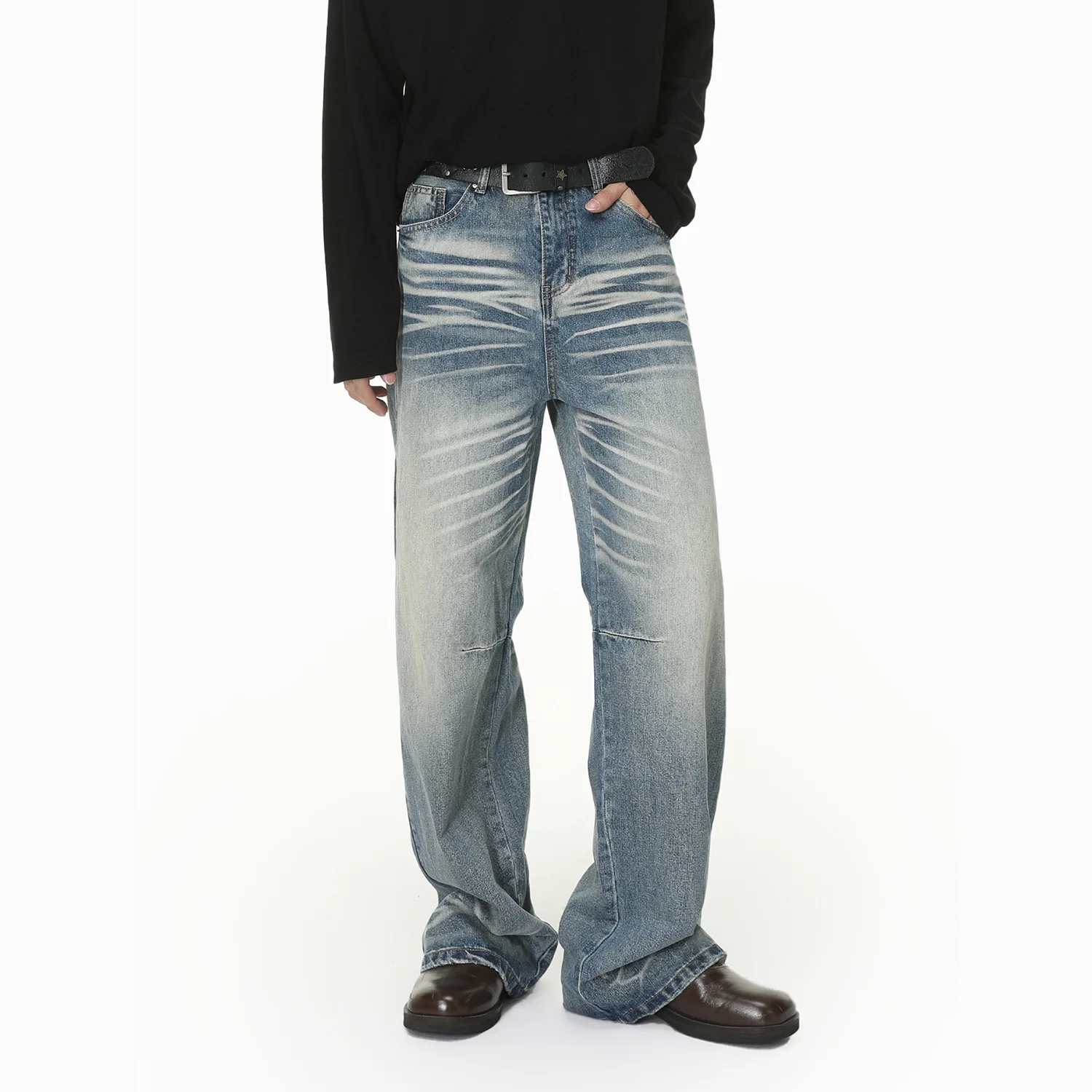

American Style 2026 New Fashion Men's Blue Grey Straight Wide Leg Simple Casual Trendy Jeans Pants Male Denim Trousers Clothes