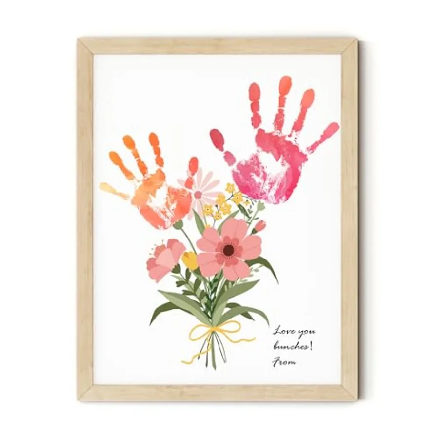 Flower Bouquet Handprint Art Craft DIY Kit Unique Gifts for Mom From Daughter or Son for Mother's Day Birthday Christmas Gift f