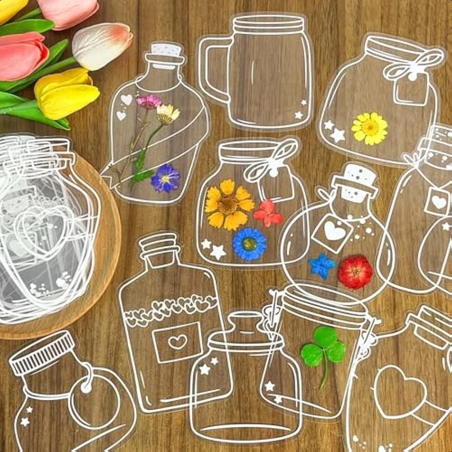

Dried Flower Bookmark Kit 40pcs DIY Transparent Bookmarks for Pressed Dried Flowers Plastic Clear Jars Stickers Set with Instru