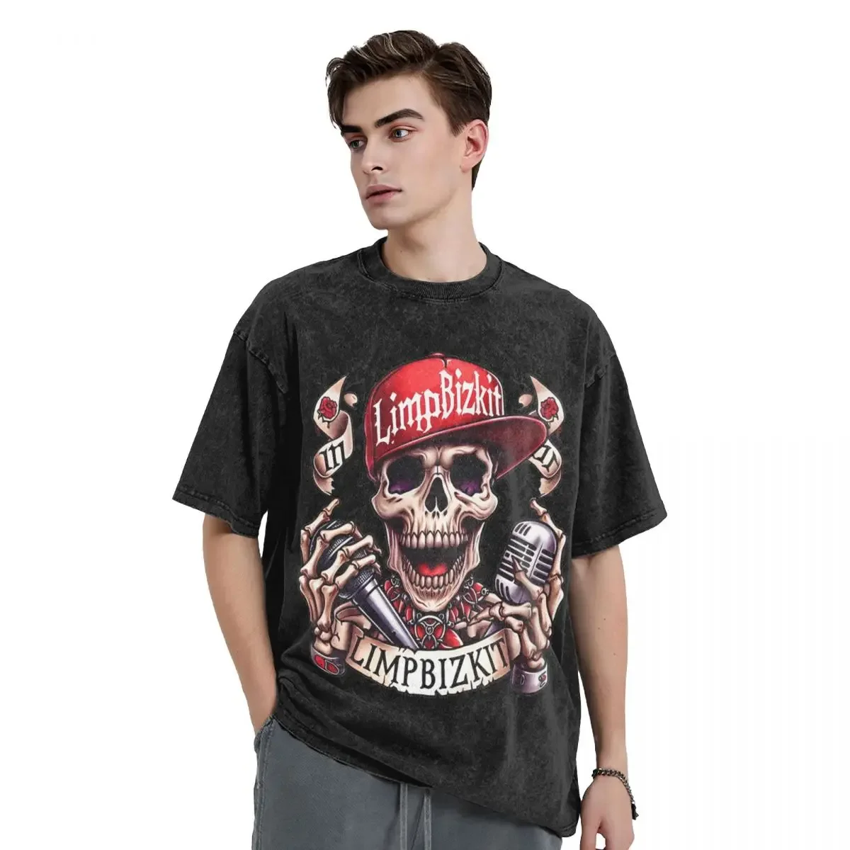 Washed T Shirt Limp Bizkit Hip Hop Retro T-Shirt Harajuku Rock Streetwear 100% Cotton Printed Tops Tee Shirt Men Women