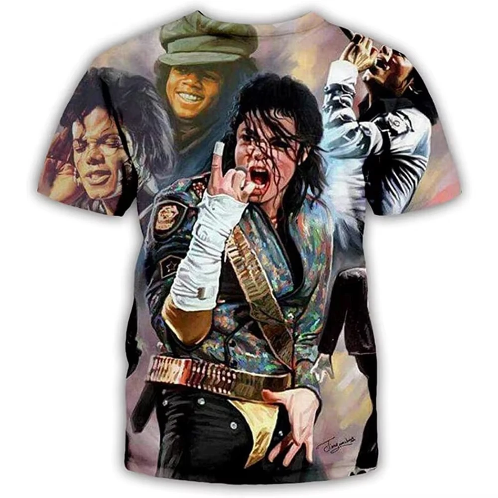 Summer fashion Michael Jackson hip hop singer retro casual Men's women's T shirts Tops Children's adult Parent child T shirt view 6