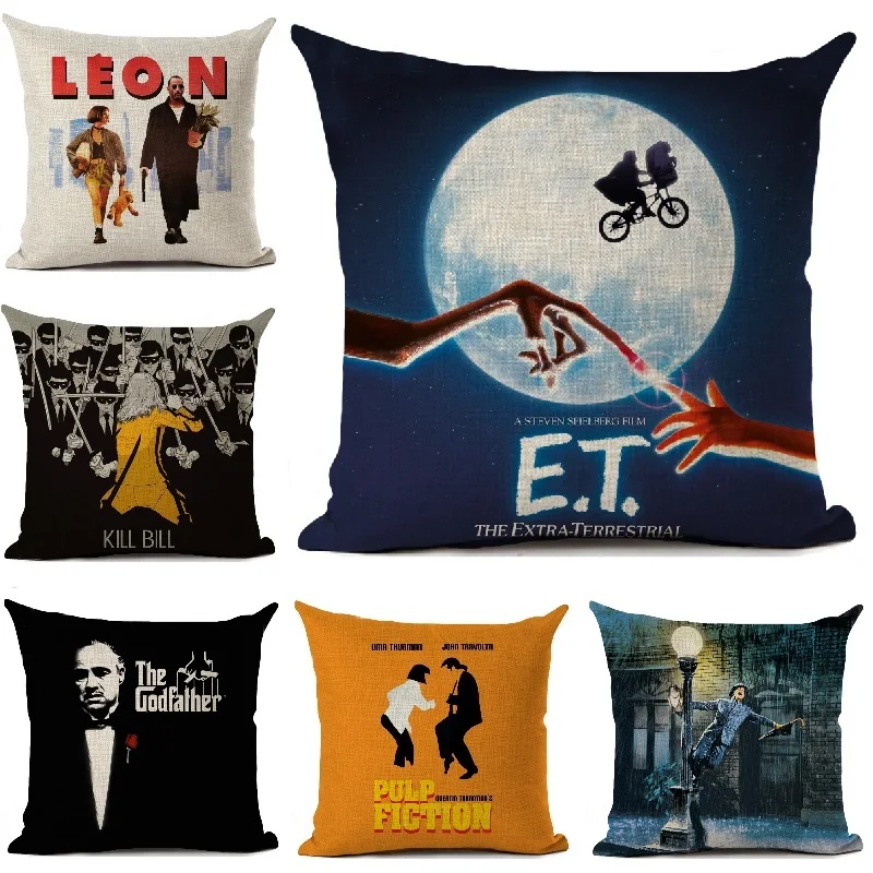 Classic Movie Poster E.T. Cushion Cover Linen Pillow Cover Home Decoration Car Sofa Throw Pillows Retro Decorative Pillowcase