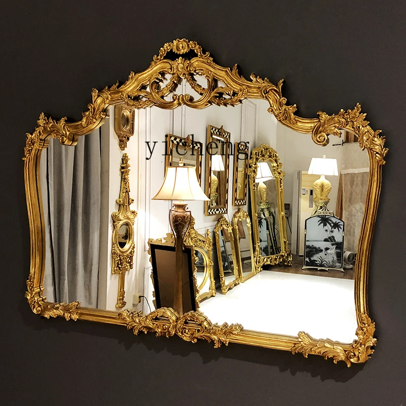 

ZK French retro carved enigma mirror bathroom bathroom mirror wall hanging art dressing mirror home decor