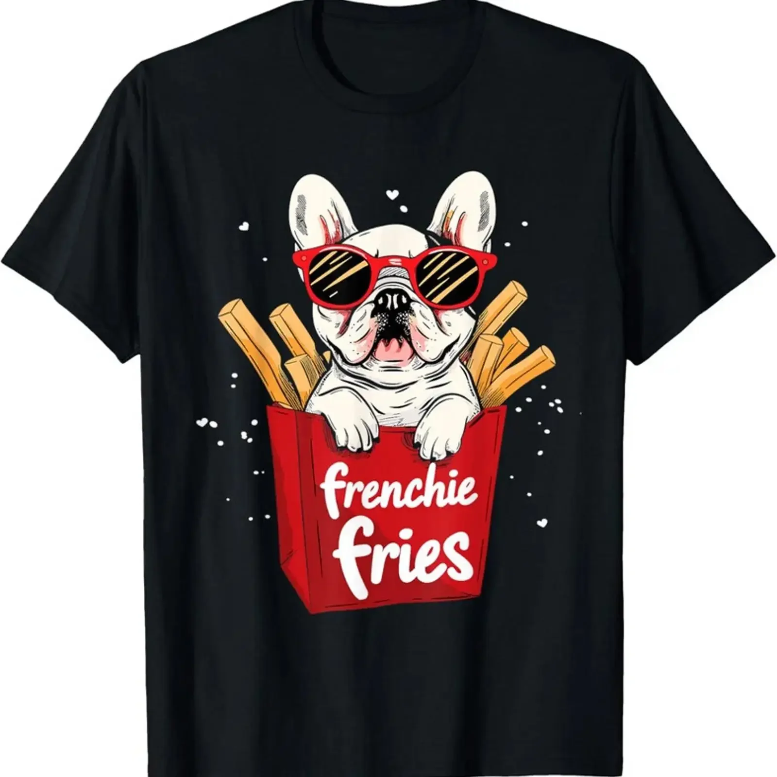 Frenchie Fries French Bulldog Funny Dog Lover Animal T Shirt vintage Washed homme Comfortable Breathable Versatile Slightly