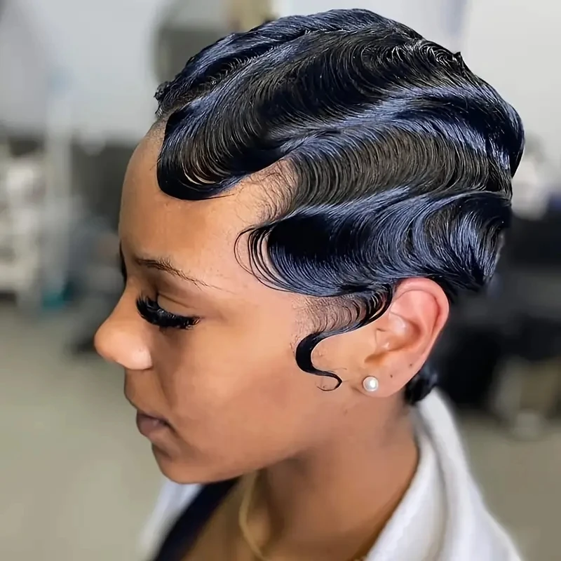 

Короткий парик с стрижкой пикси, парики из человеческих волос для женщин, черный цвет, полная машина