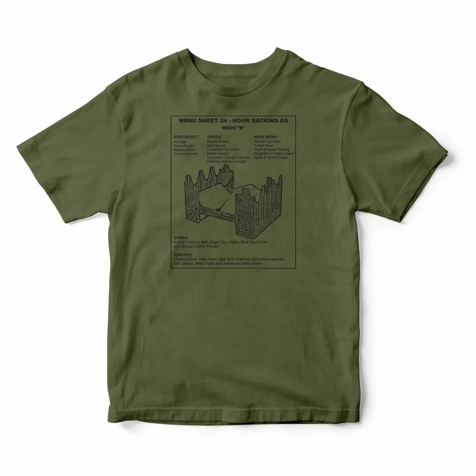 1984 British Armed Forces 24 Hour Ration Pack GS Menu B Hexi Burner T-shirt 100% Cotton Casual T-shirts Loose Top Size S-3XL