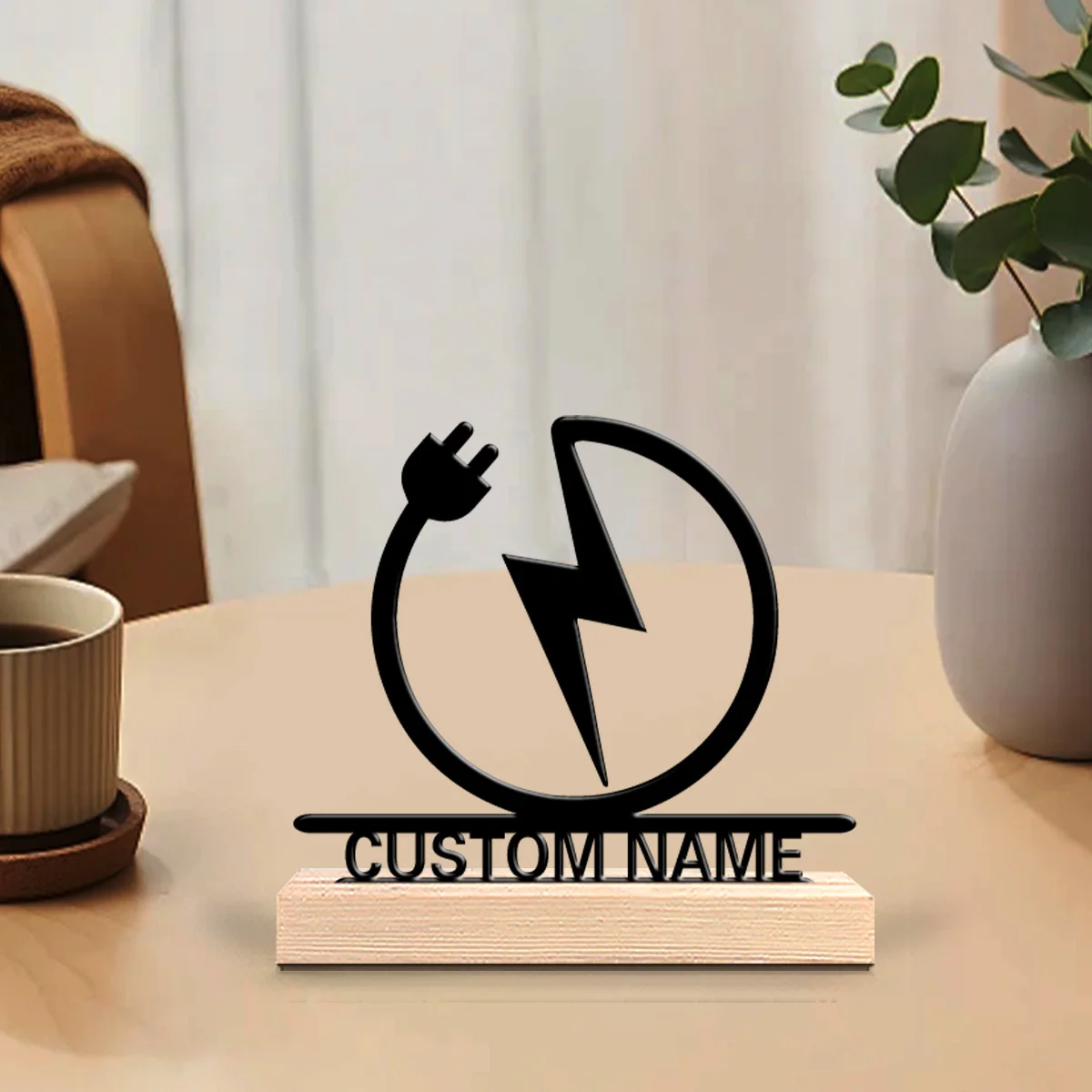 1pc Fashion Personalized Custom Electrical Engineer Metal Statues Metal Art With Wooden Base Tabletop With A Male Theme