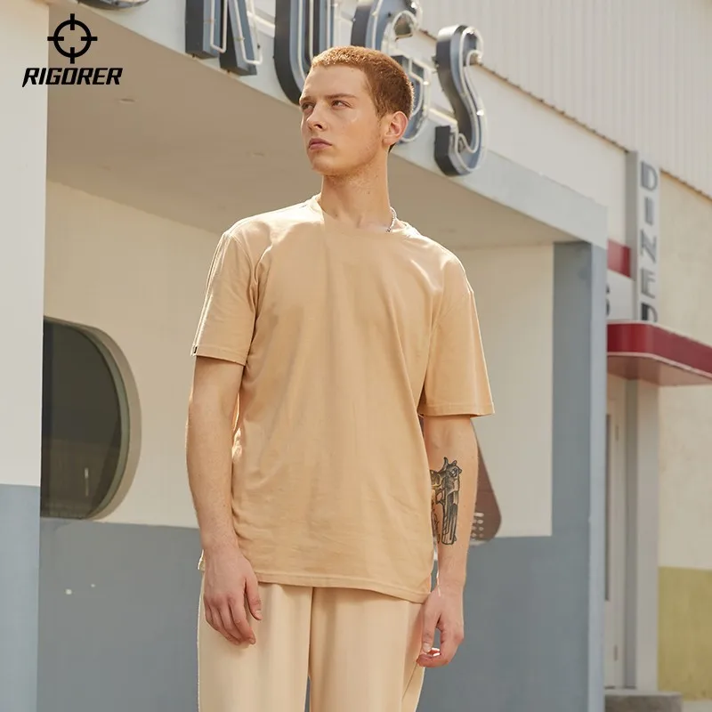 

RIGORER Мужская летняя повседневная дышащая однотонная одежда из чистого хлопка с короткими рукавами для бега, спортивная футболка для фитнеса