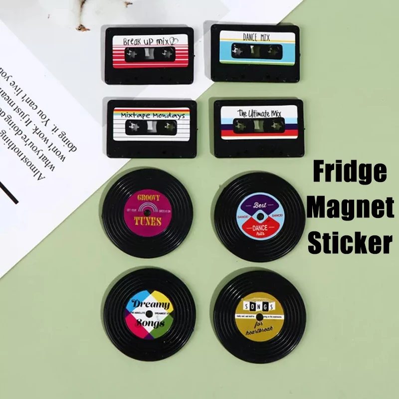 4PCS/ Set Creative Magnet Refrigerator Sticker/ Cute Nostalgia Cassette Disc 3D Magnet Sticker Tape Record Design Beautify Decor