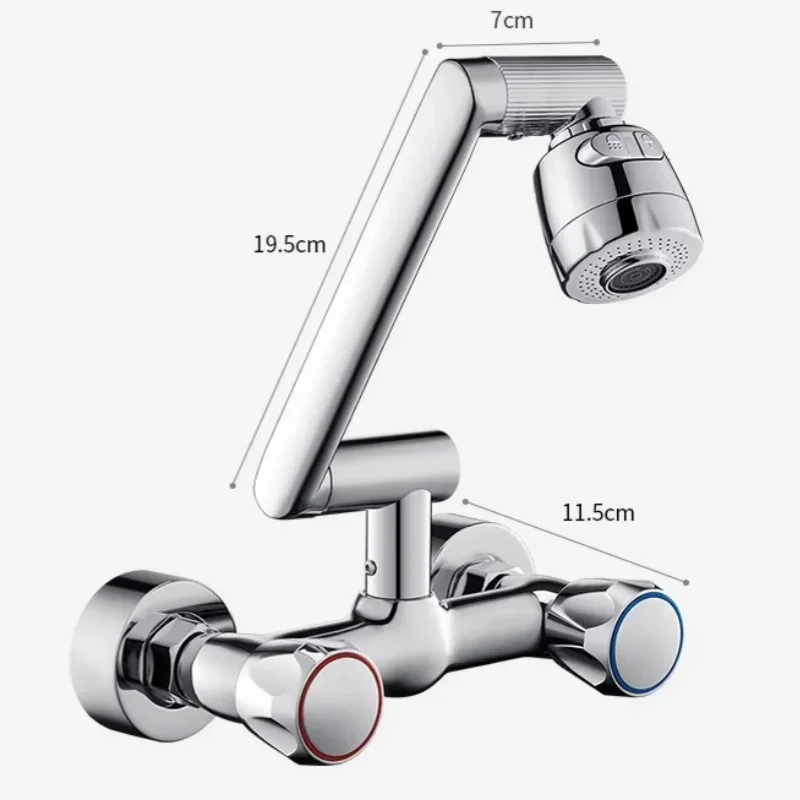 Wall Mounted Kitchen Faucet 2 Function Bathroom Kitchen Sink Washbasin Dual Handle Cold Hot Water Mixer Valve Tap 360 Degree