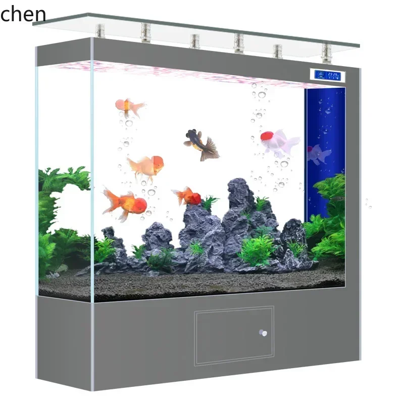b7- New Square Bar Counter Tank Gold Crystal Ultra White Glass Large Living Room Home Fish Tank Aquarium