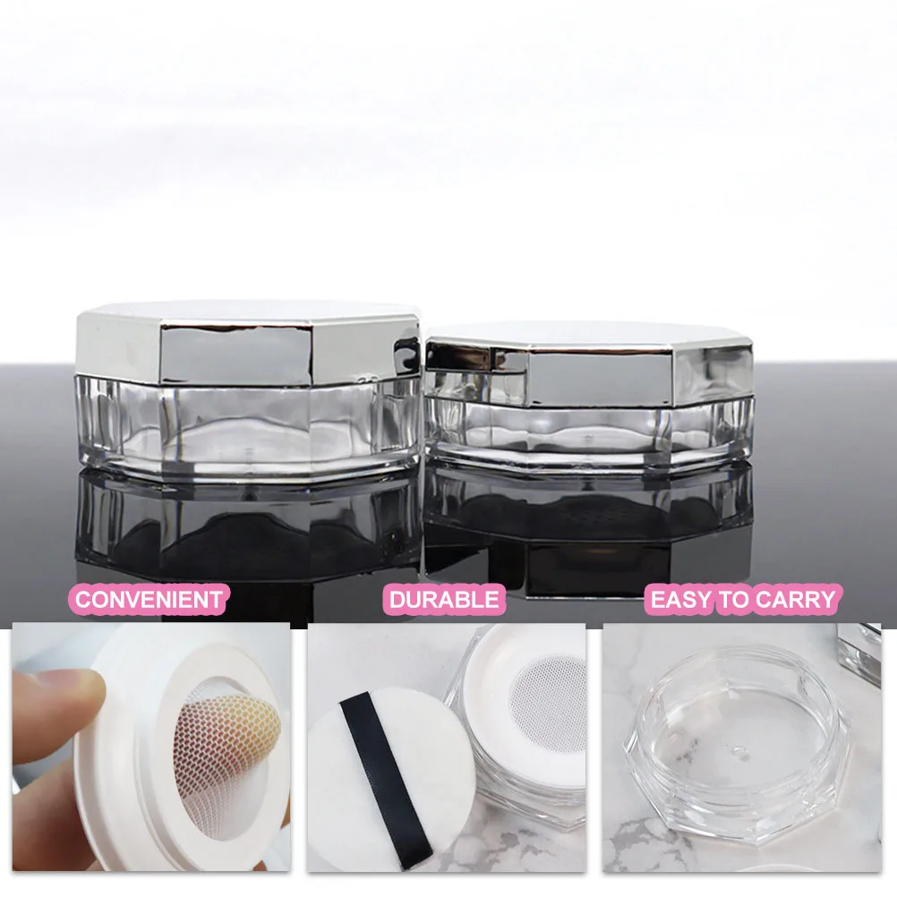 

2Sets Octagonal Loose Powder Boxes Portable Compact Anti-Leakage Design Travel Makeup Powder Case Durable Cosmetics Container