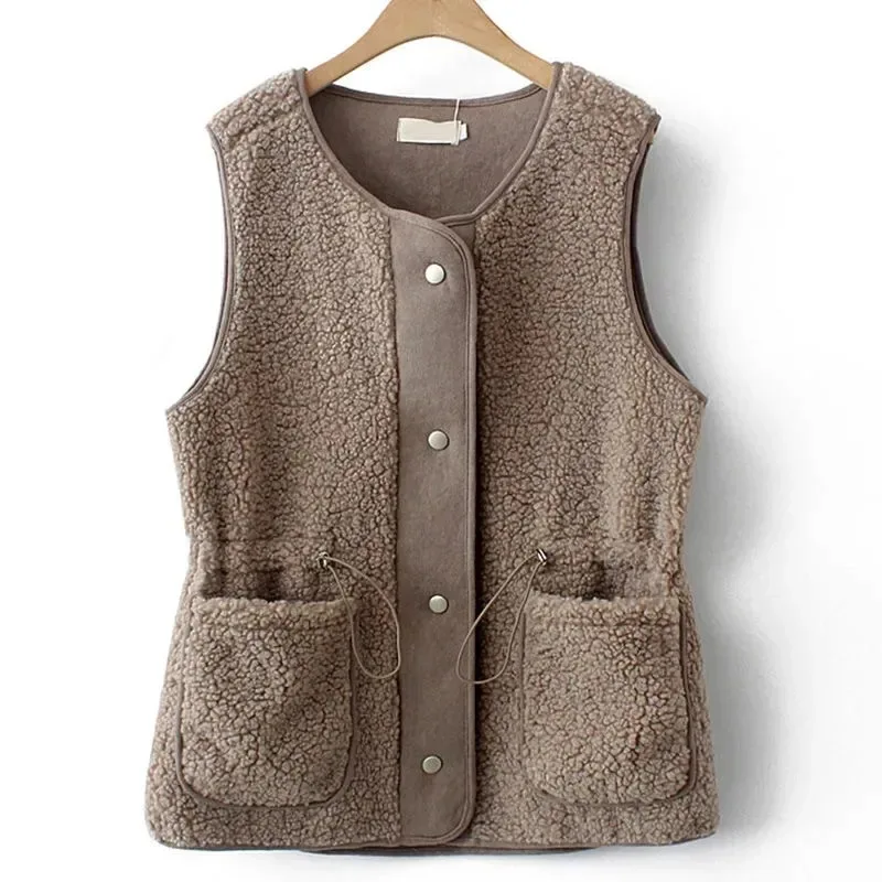 Fashion Lambswool Vest Women's Tops 2022 New Waist Autumn Winter Waistcoat Jacket Casual Sleeveless Coat Wear Outside Female