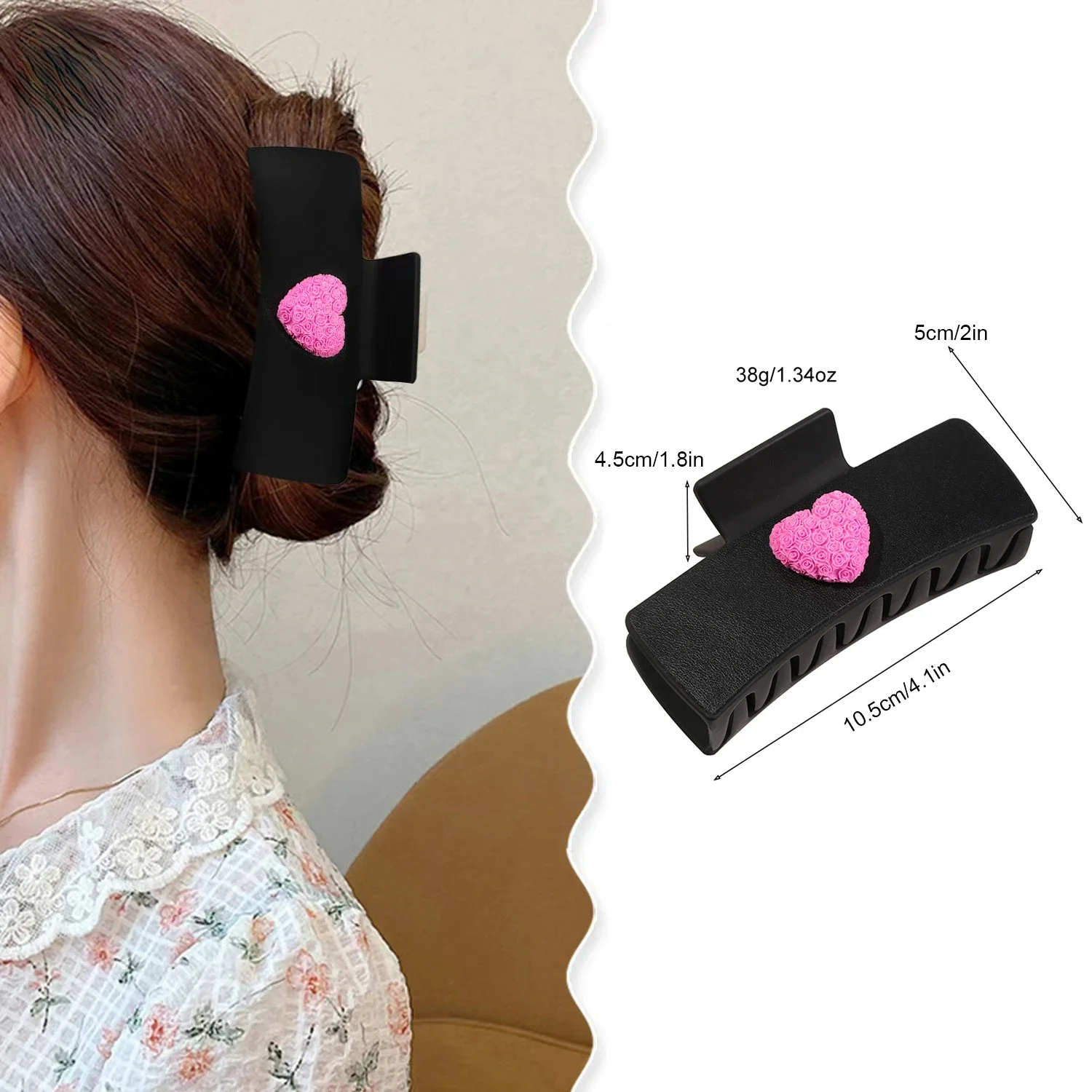 10.5cm Imitation Leather Texture Square Hair Clip Cute Heart-shaped Letter Ladies Hairpin Shark Clip Hair Accessories Gift