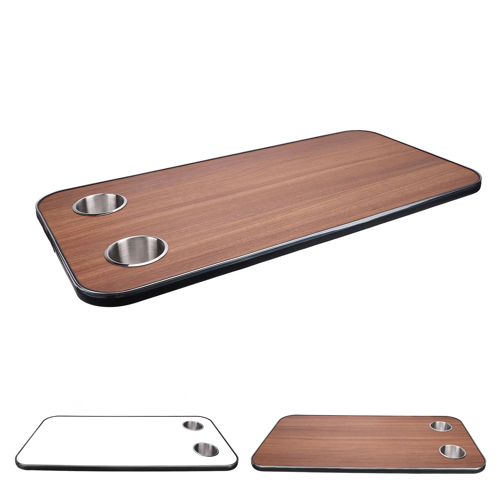 RV Table Top Solid Wood with 2 Stainless Steel Cup Holders for Trailer Motorhome Yacht Boat Deck 800 X 400mm Yacht Tabletop