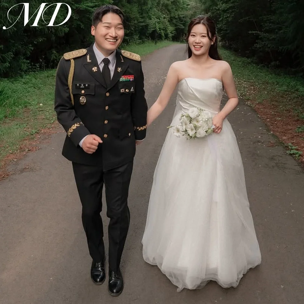 

MD 2025 Simple Strapless A-line Tulle Wedding Dresses Korea Photo shoot Pleat Fairy Shawl Bridal Gowns 웨딩드레스 Customized