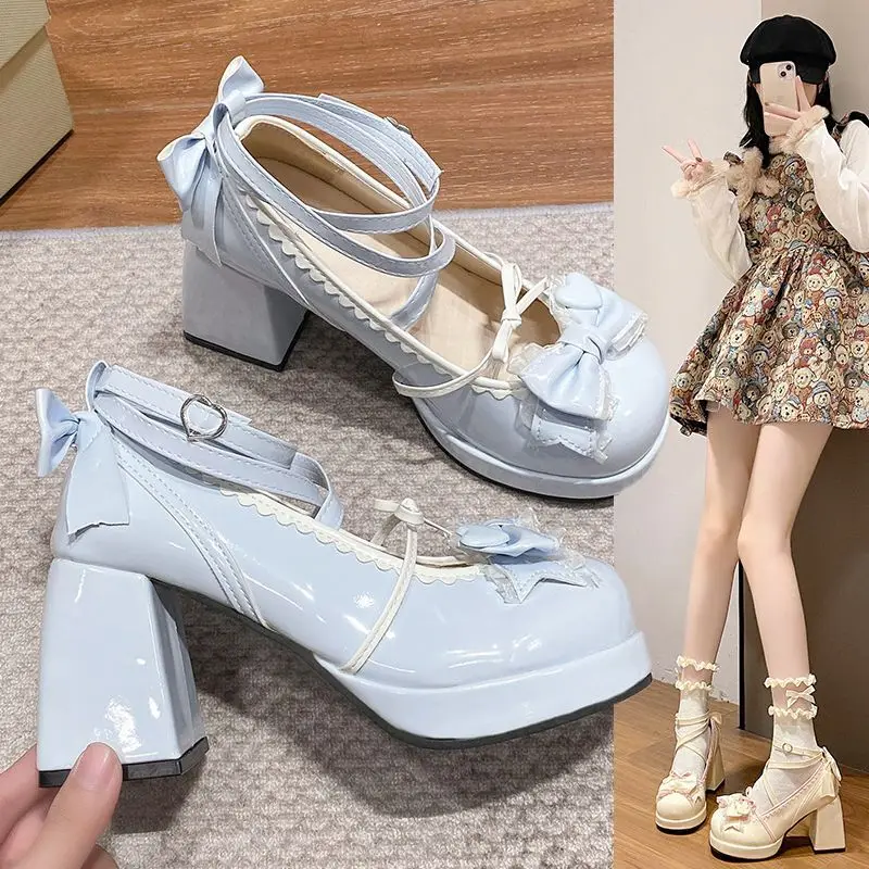 Lolita Mary Jane schoenen voor vrouwen zoete prinses schoenen dikke hakken strik dikke bodem hoge hakken enkele schoenen cosplay accessoire
