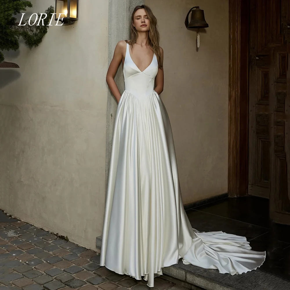 LORIE Elegant Pleat A Line Civil Wedding Dress V Neck Bridal Dresses Simple Plain Engagement Wedding Gown Customized 2026