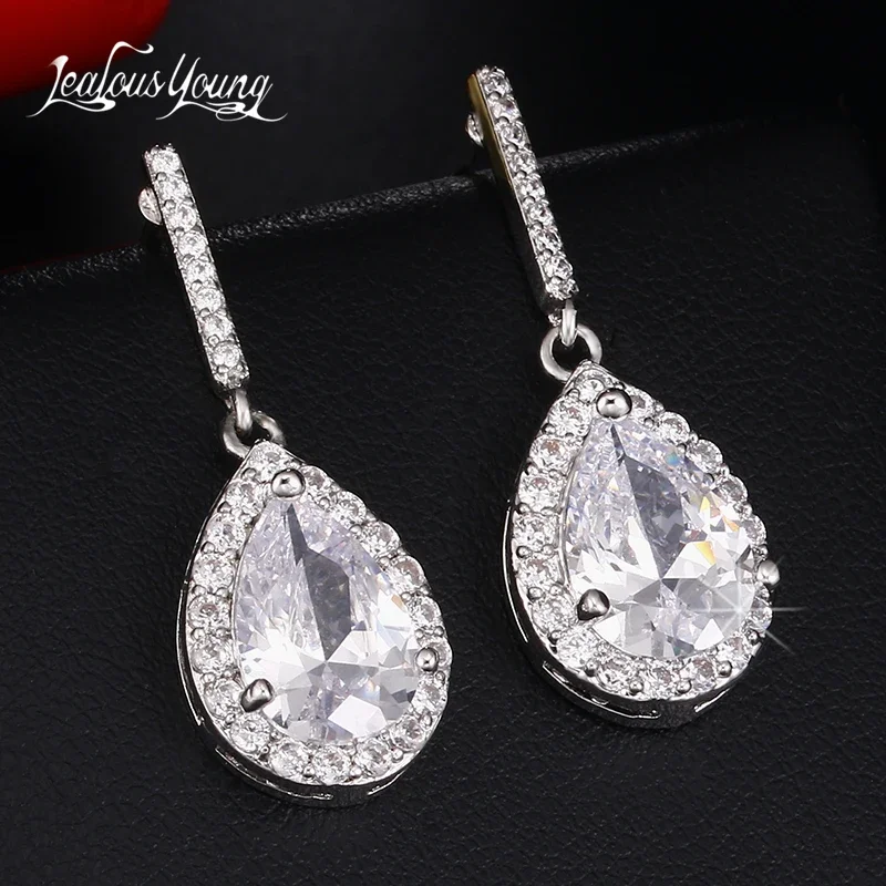 Fashion Women Party Drop Earrings With Tear Shape AAA Zircon Long Earrings For Women Silver Color Wedding Earings Gift Wholesale