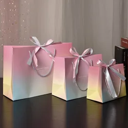 Gift Bags With Handles Paper Party Favor Bag With Bow Ribbon For Birthday Wedding Celebration Present Wrap Ladies Shopping Bags