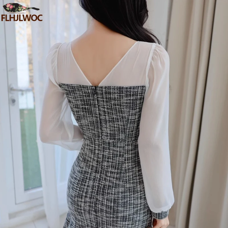 Office Lady Shirt Dresses Double-Breasted Button New Year 2024 Women Chic Fashion Korea Design Patchwork Ruffles Mini Dress