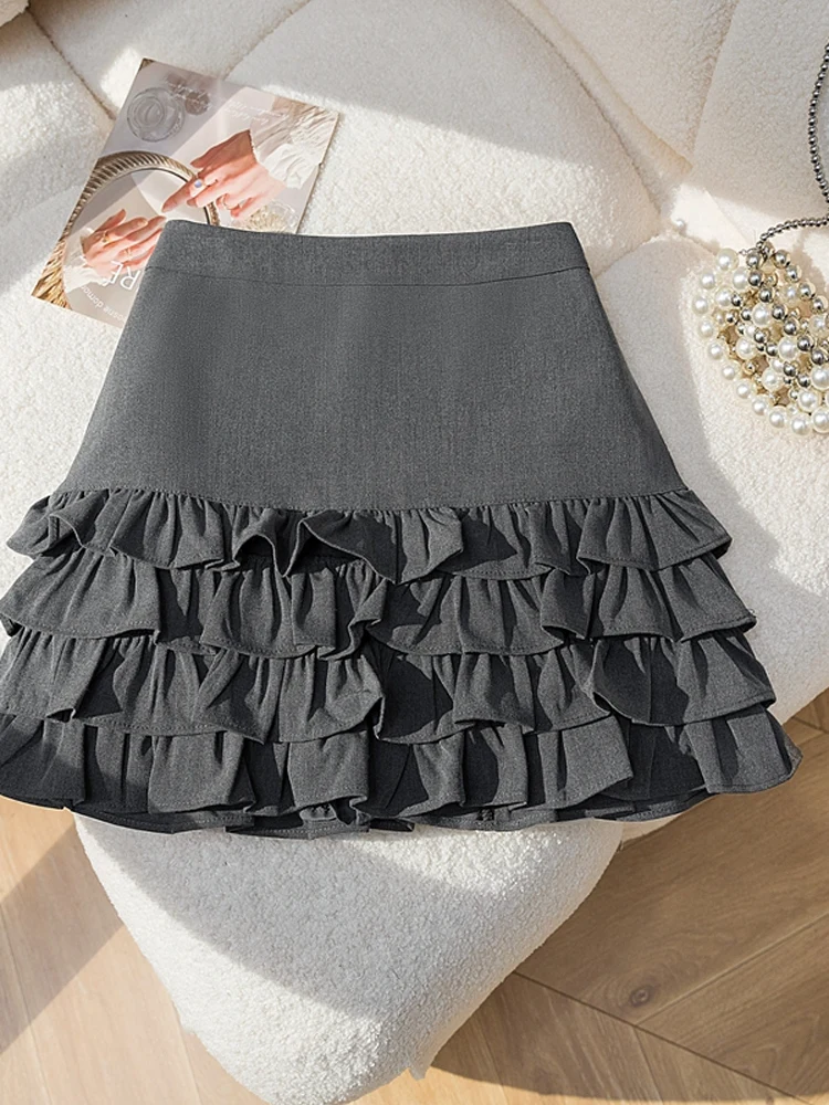 أزياء كبيرة الحجم فتاة الصيف عالية الخصر ألف خط كعكة تنورة الكشكشة بلون تنوعا قصيرة تنوعا تخفيض العمر التنانير #4