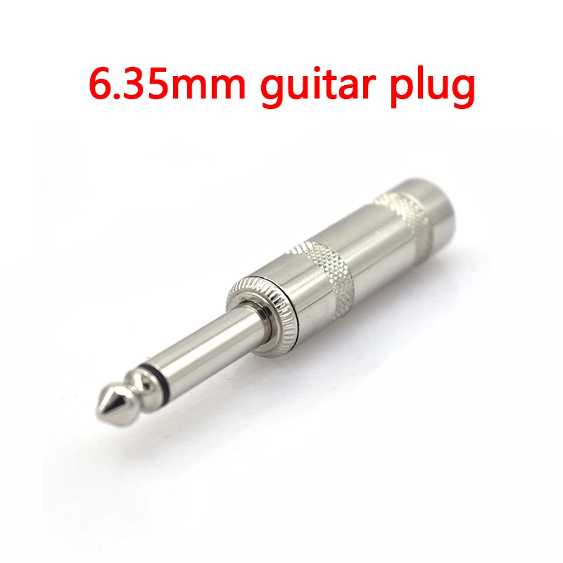 1Pc Silver Metal Plated 6.35mm Mono Jack Plug Audio Connector Solder Cable DIY Audio Adapter 6.3mm Male Plug for guitar