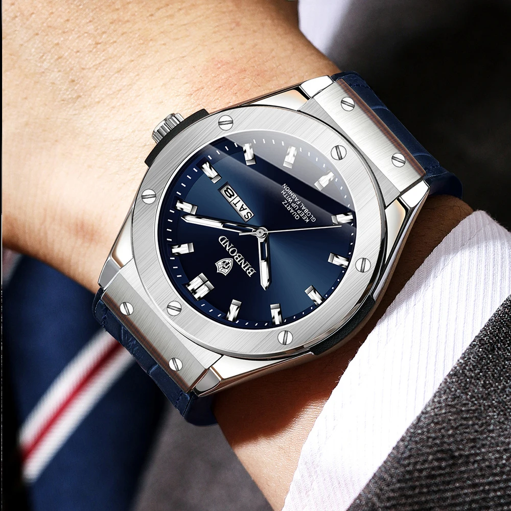 POEDAGAR Fashion Men's Watches Trend Classic Original Quartz Watch for Man Waterproof Luminous Week Date Wristwatch Leather New