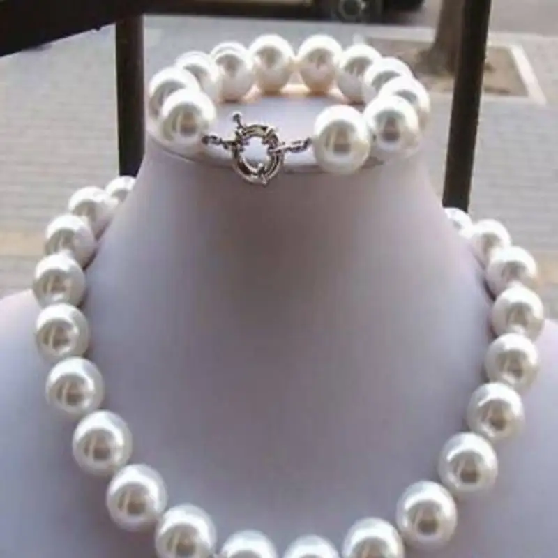 Huge 12mm White South Sea Shell Pearl Necklace Bracelet Set Gift Amulet Energy Dragon Reiki Choker Tibetan Cross Jewellery Men