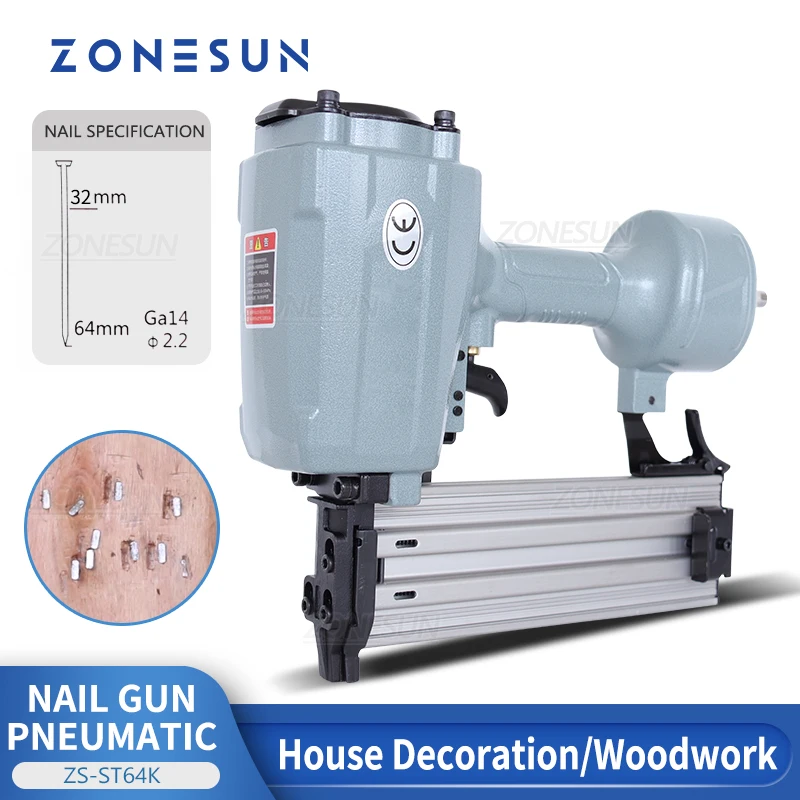 

ZONESUN ST64 Pneumatic Steel Iron Nail Gun Micro Pinner Nailer Air Brad Pin Gun Furniture Wood Concrete Steel Plate Nail Stapler