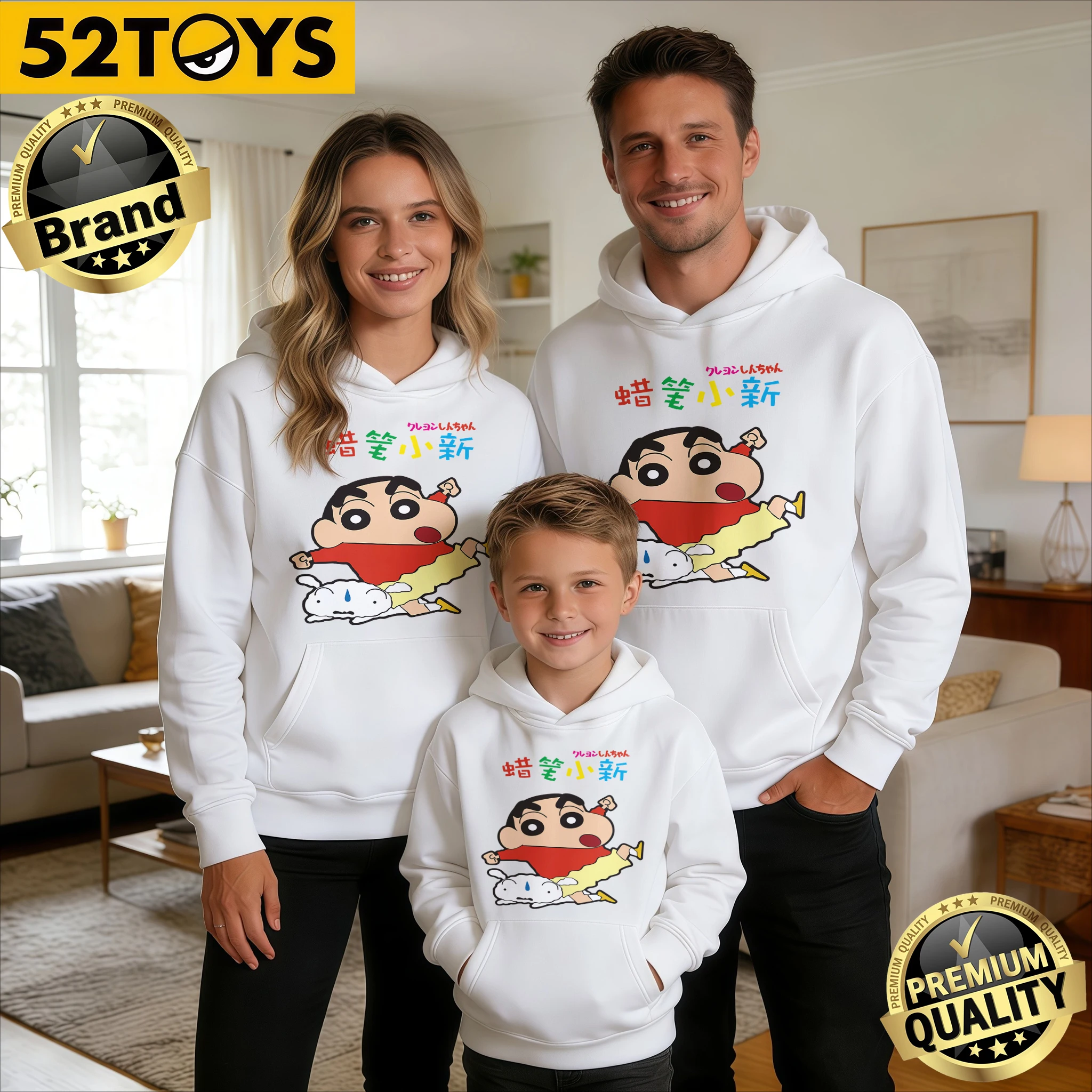 

2026 Autumn-Winter Trending Crayon Shin-chan Running Print 100% Cotton Family Hoodies, High Quality & Loose Casual Fashion Y2K