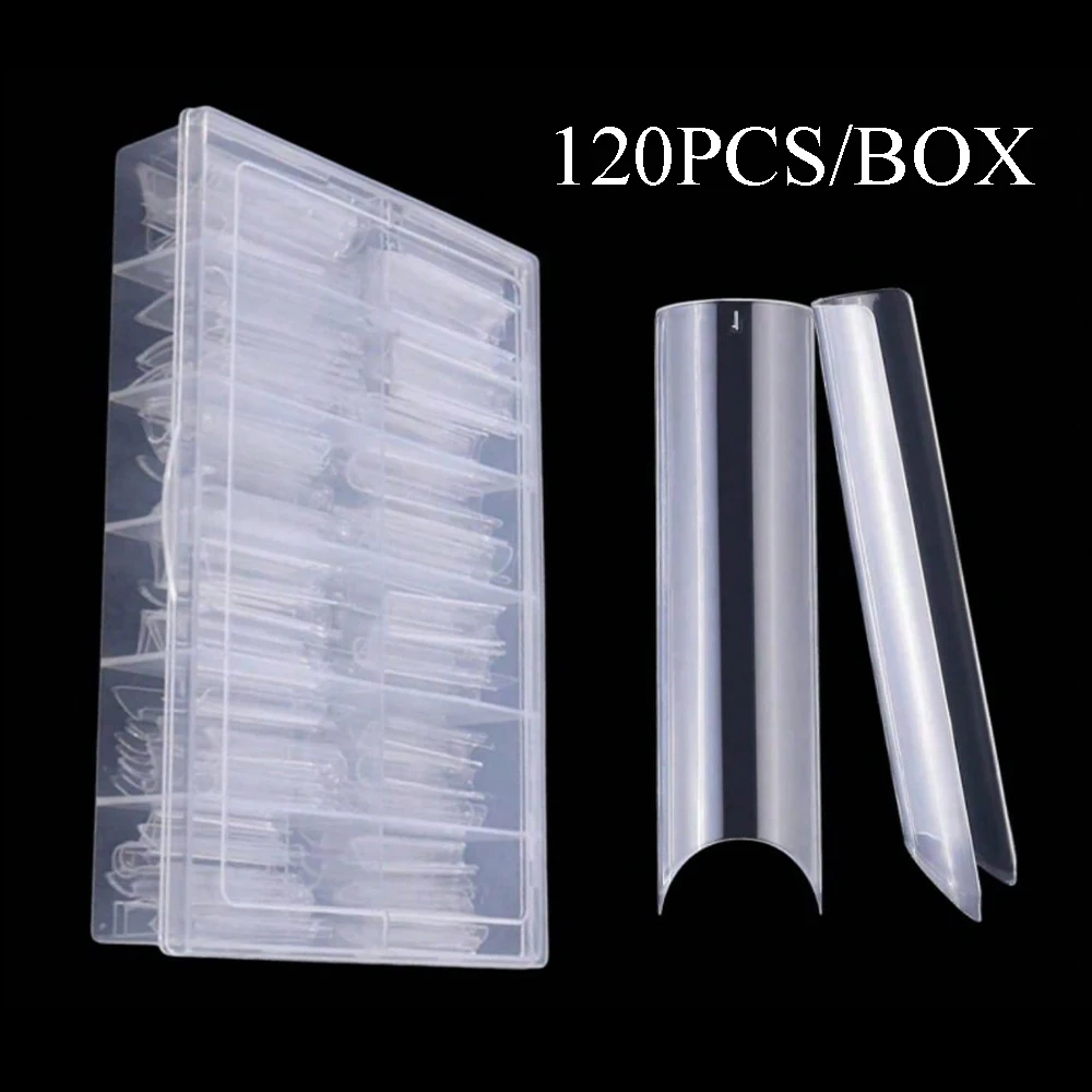 120PCS Boxed Clear Extra Long Coffin French Square Half Cover Water Pipe Nail Tips Acrylic Manicure Extension False Nails