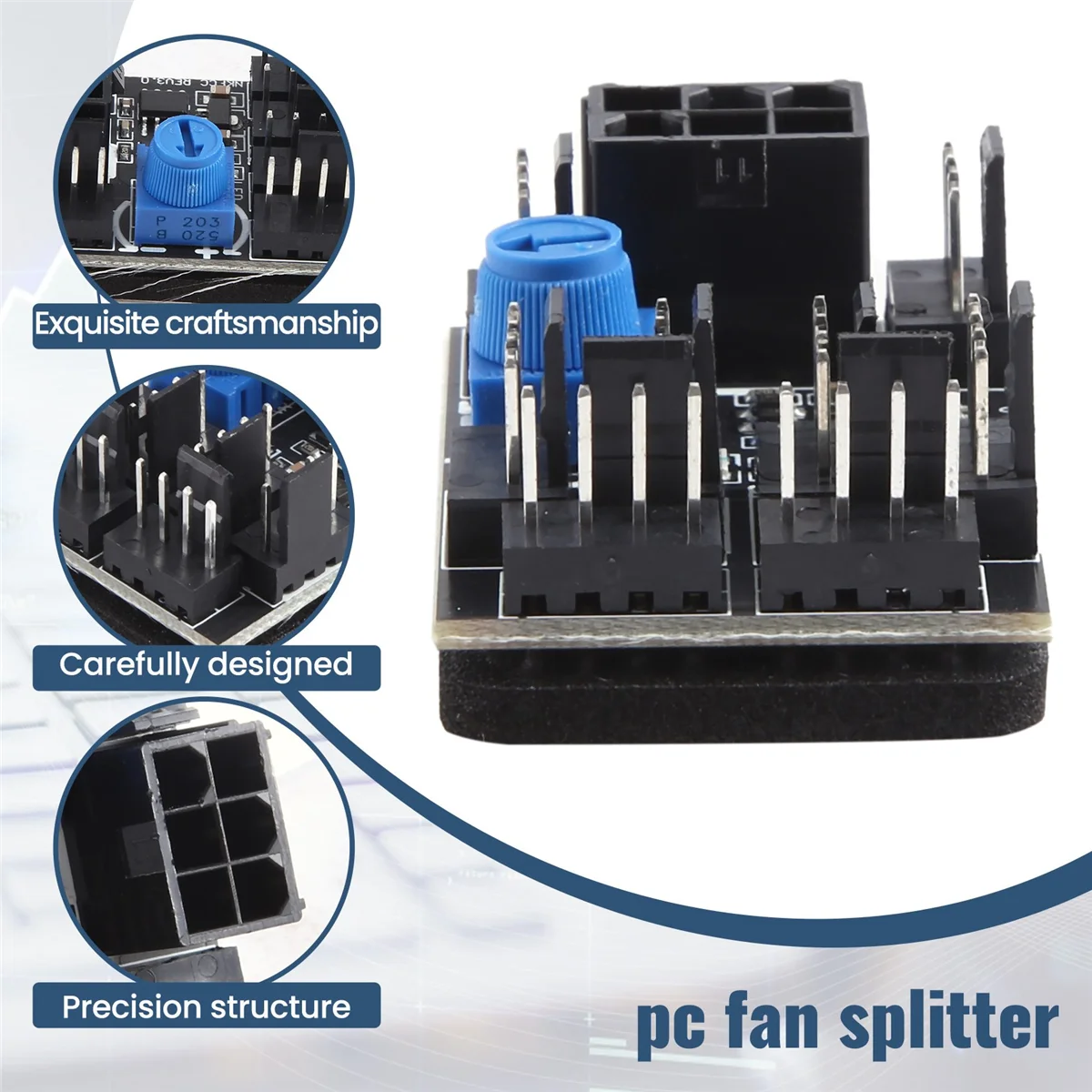 Adaptor kipas 3-Pin 4-Pin PWM PC, Hub kipas pendingin 8-Way Splitter 12V pengontrol kecepatan dengan Port daya 6-Pin