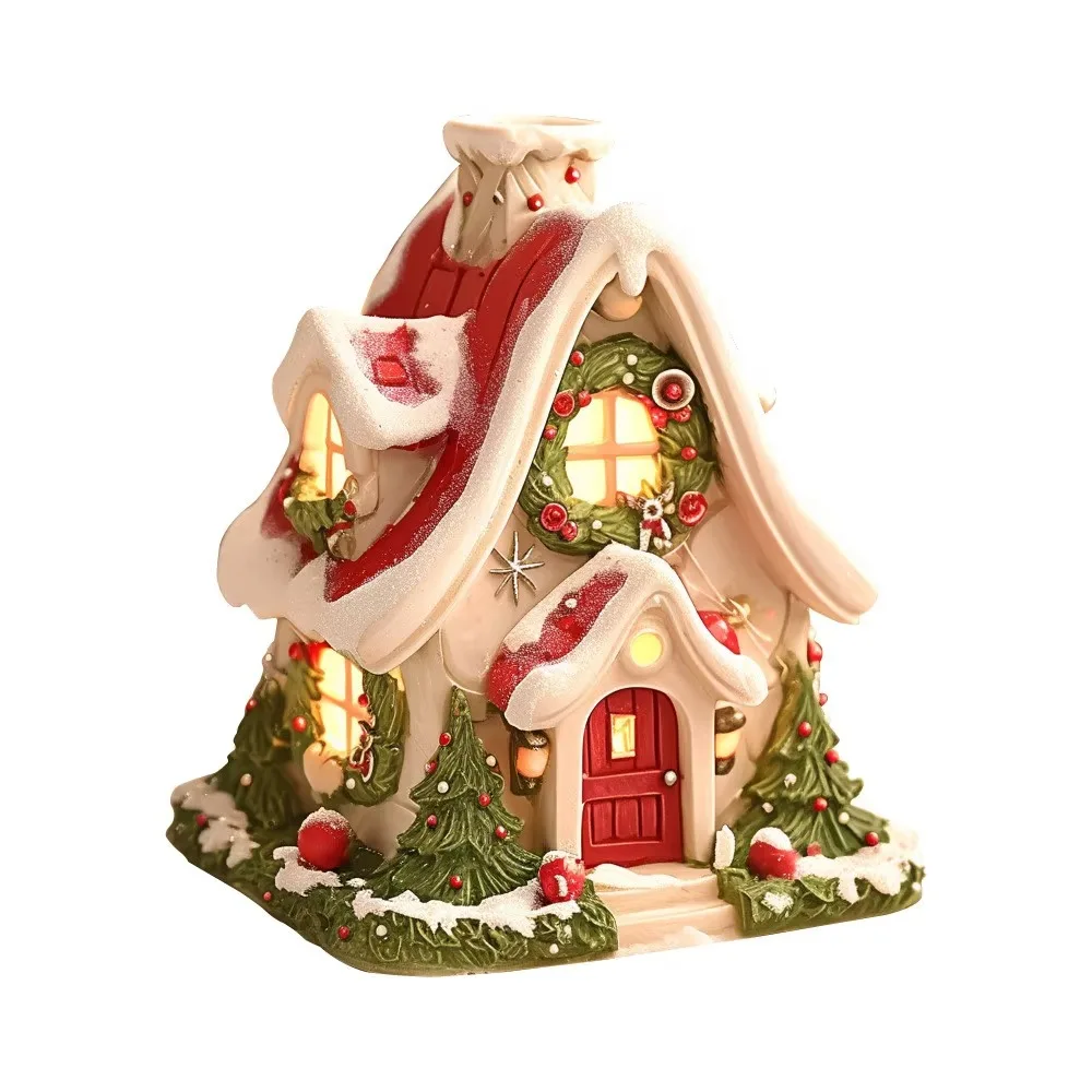 New Creative Snow House Ornaments Christmas Resin Desk Decorations Glow Outdoor Decorations