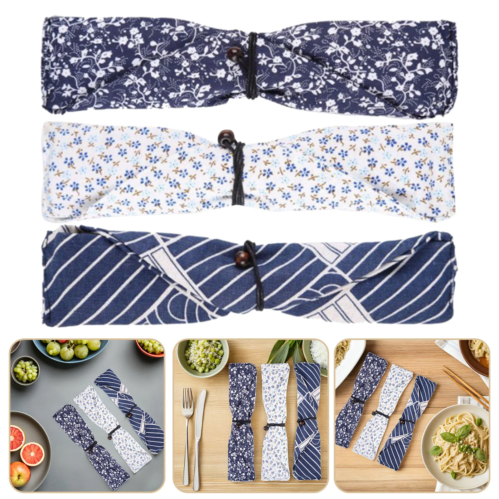 

3pcs Cutlery Bag Japanese Style Tableware Pouch Portable Chopsticks Sleeve For Travel Camping Outdoor Use Storage Organizer