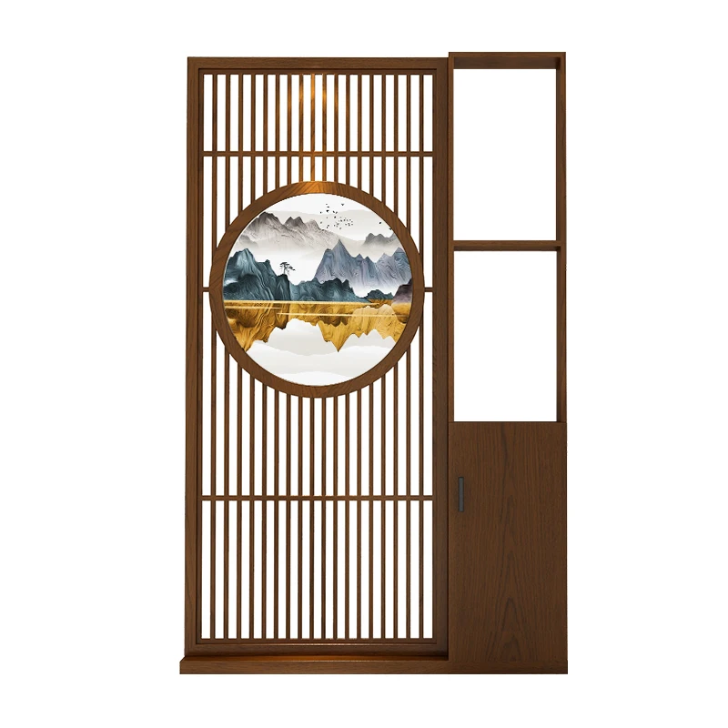 

Chinese-style solid wood entrance is facing the door, blocking the shoe cabinet integrated screen partition rack
