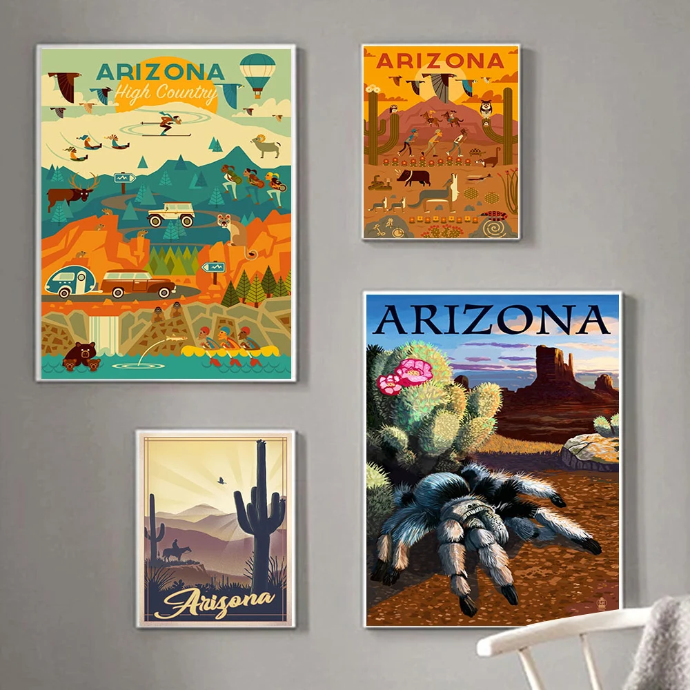 Arizona Tourism Landscape Art Poster Prints Route 66 And Desert Scene Wall Art Mountain Scenery Home Decoration Canvas Painting