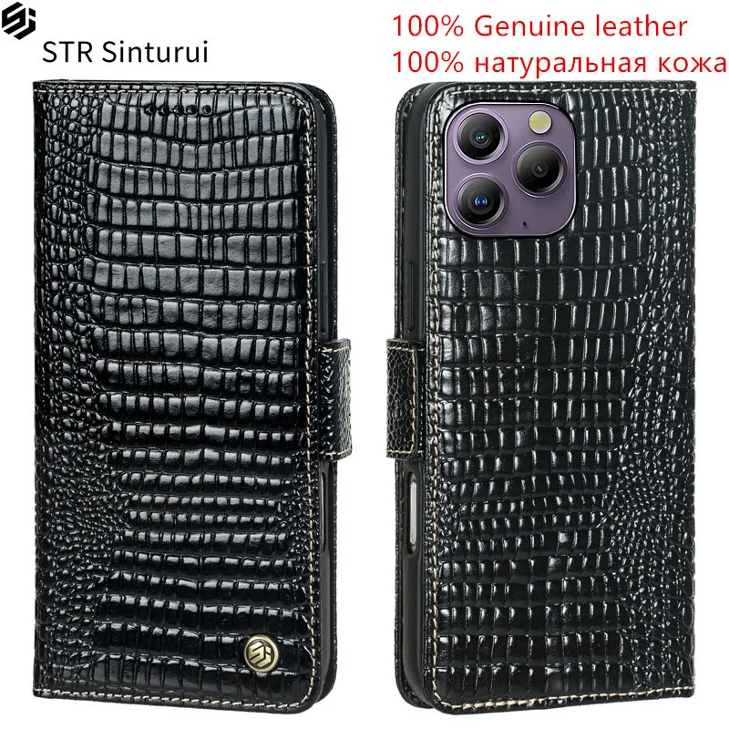 

STR Genuine leather lizard grain card Slot Wallet Cover For Blackview A96 A200 A53 A52 A55 Pro A85 Flip shockproof phone Case