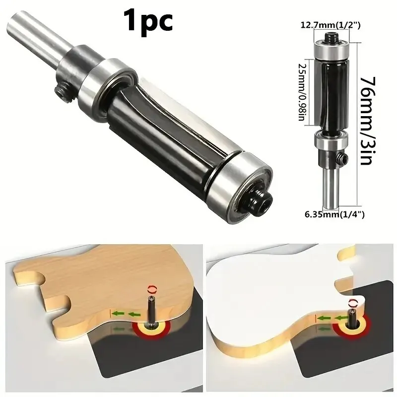 1pc Woodworking Power Tools 1/4\'\' Shank Top & Bottom Bearing Flush Trim Router Bit