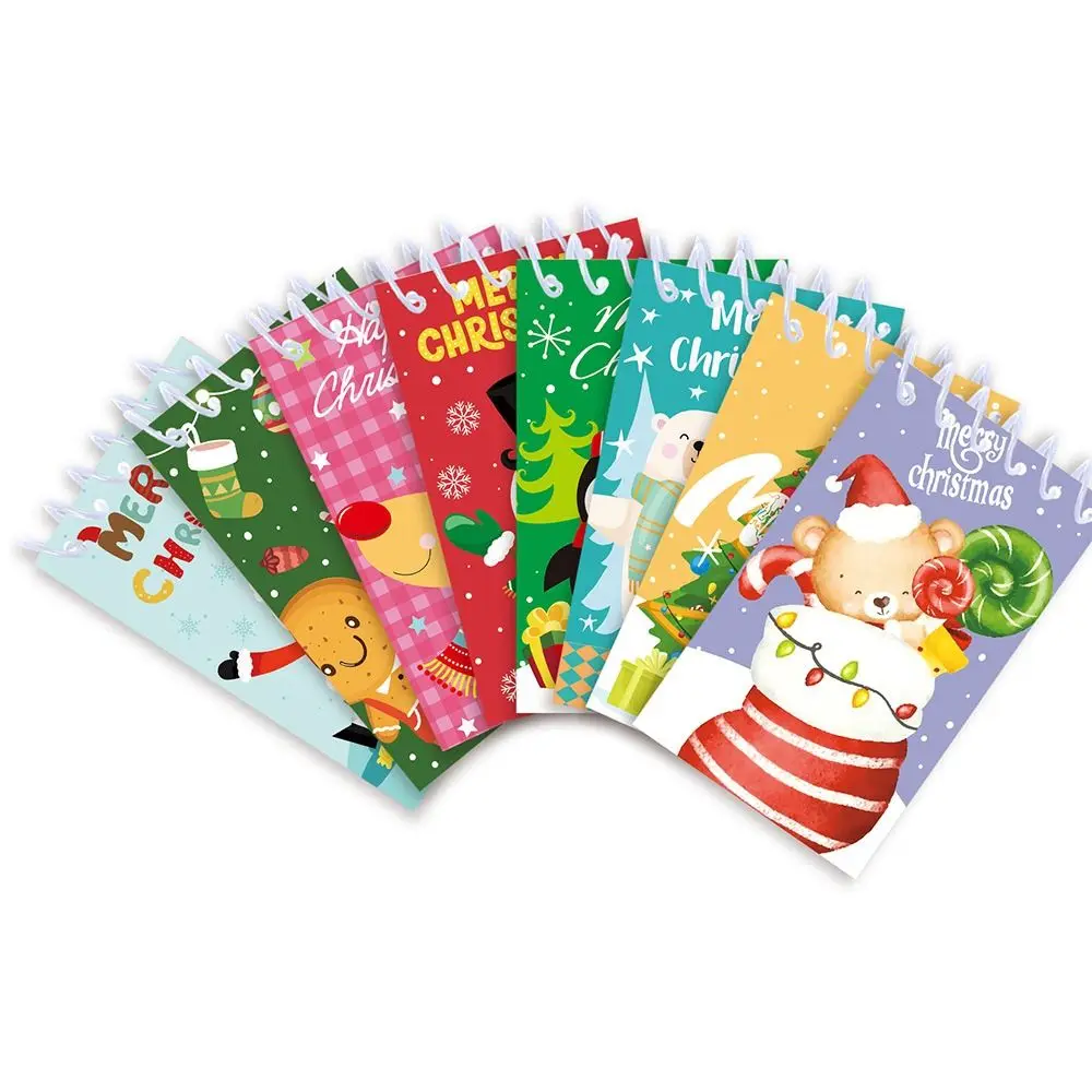 8PCS/Set Colorful Paper Christmas Notebook Portable Vertical Flip Xmas Notepads Blank Inner Pages Loose leaf Notebook Christmas