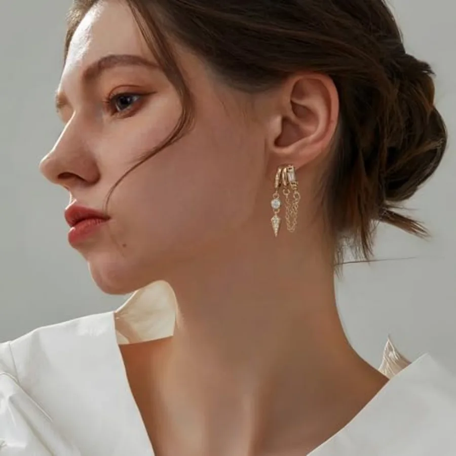 HAXIYA 14K Gold Plated Hoop Earrings for Women Triple Huggie Illusion Stud Earring Double Huggie Hoop Earrings for One Hole Cla - view 3